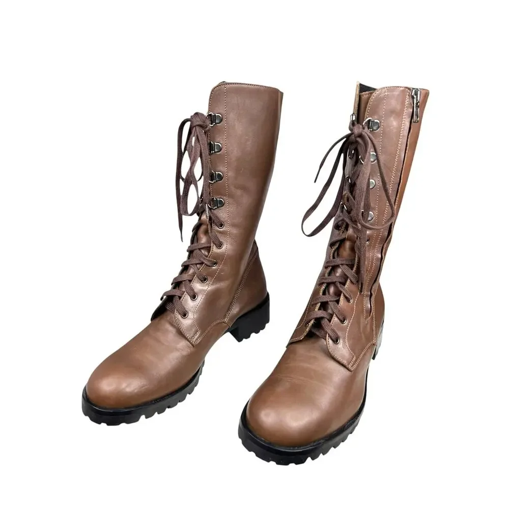 Barney’s New York Women’s Soft Brown Leather Moto Boot Size 38 US 8